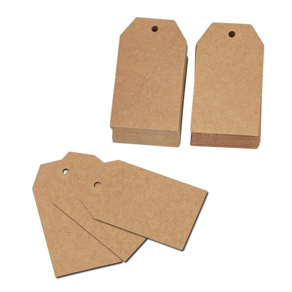 100 Pezzi Bigliettini Tag Etichette in Carta Kraft con Foro Marrone - Bigliettini Regalo, Cartellini per Fai Da Te, Forma rettangolare