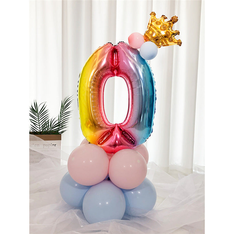 Numeri Giganti da 1-9 in Palloncino con Effetto Arcobaleno e Corona Dorata per compleanno