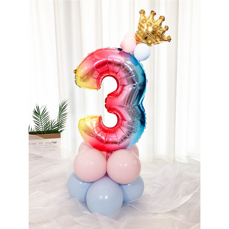 Numeri Giganti da 1-9 in Palloncino con Effetto Arcobaleno e Corona Dorata per compleanno