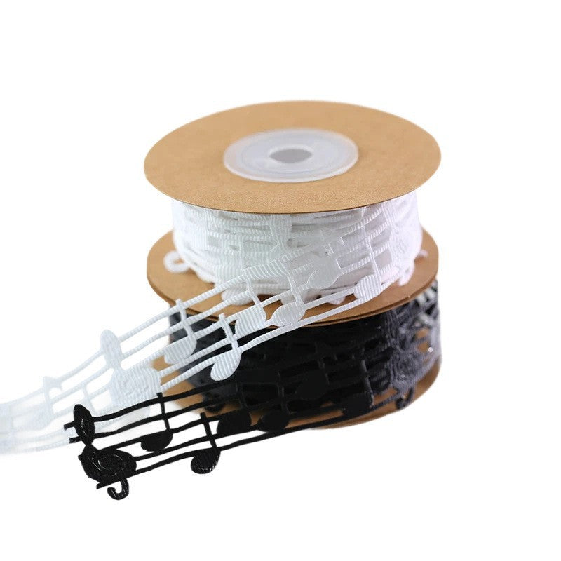Nastro Decorativo con Note Musicali, Pizzo in Poliestere, Largo 30mm, 10 yard per Rotolo, Merletto Creativo per Artigianato, Festa, Regali, Scrapbooking, Bianco/Nero