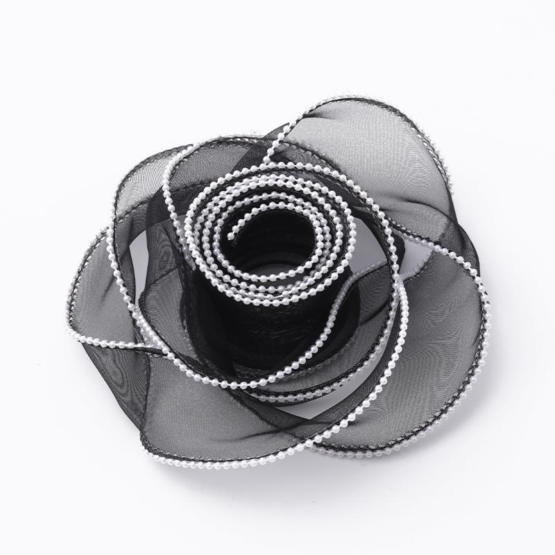 5 yard Nastro in chiffon con bordo animato le perle forma ondulata