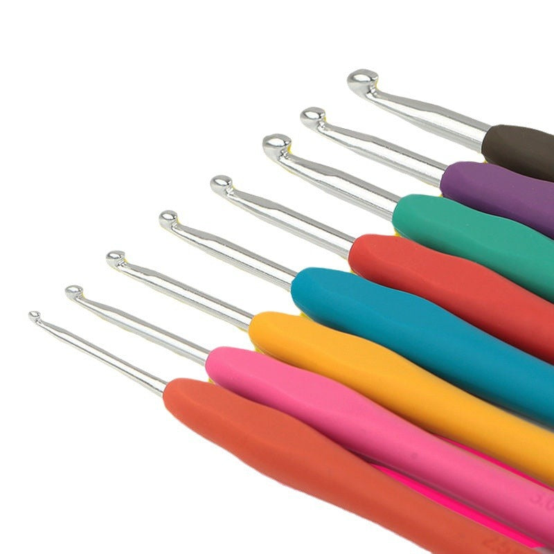 Uncinetto Ergonomico in Alluminio con impugnatura in gomma morbida, Misure (2/2.5/3/3.5/4/4.5/5/5.5/6 mm), Crochet Hook per Maglia e Filati