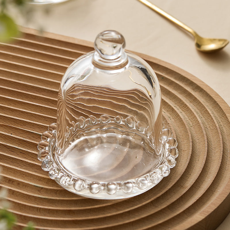 Mini Cupola in Vetro Trasparente con Vassoio Decorato – Mini Campana in Vetro per Dolci, Bomboniere, Fiori Preservati, Decorazioni Tavola, Regali