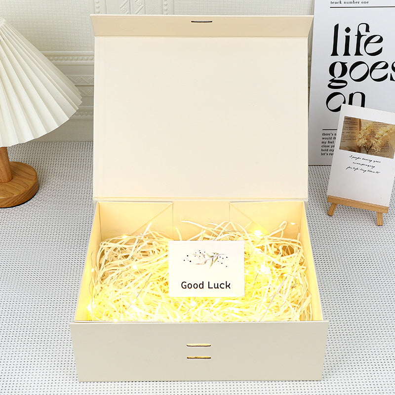 Scatola Regalo di Lusso con Coperchio Magnetico, Box Rigido 33 * 25 * 12.5cm con Nastro Colore Avorio