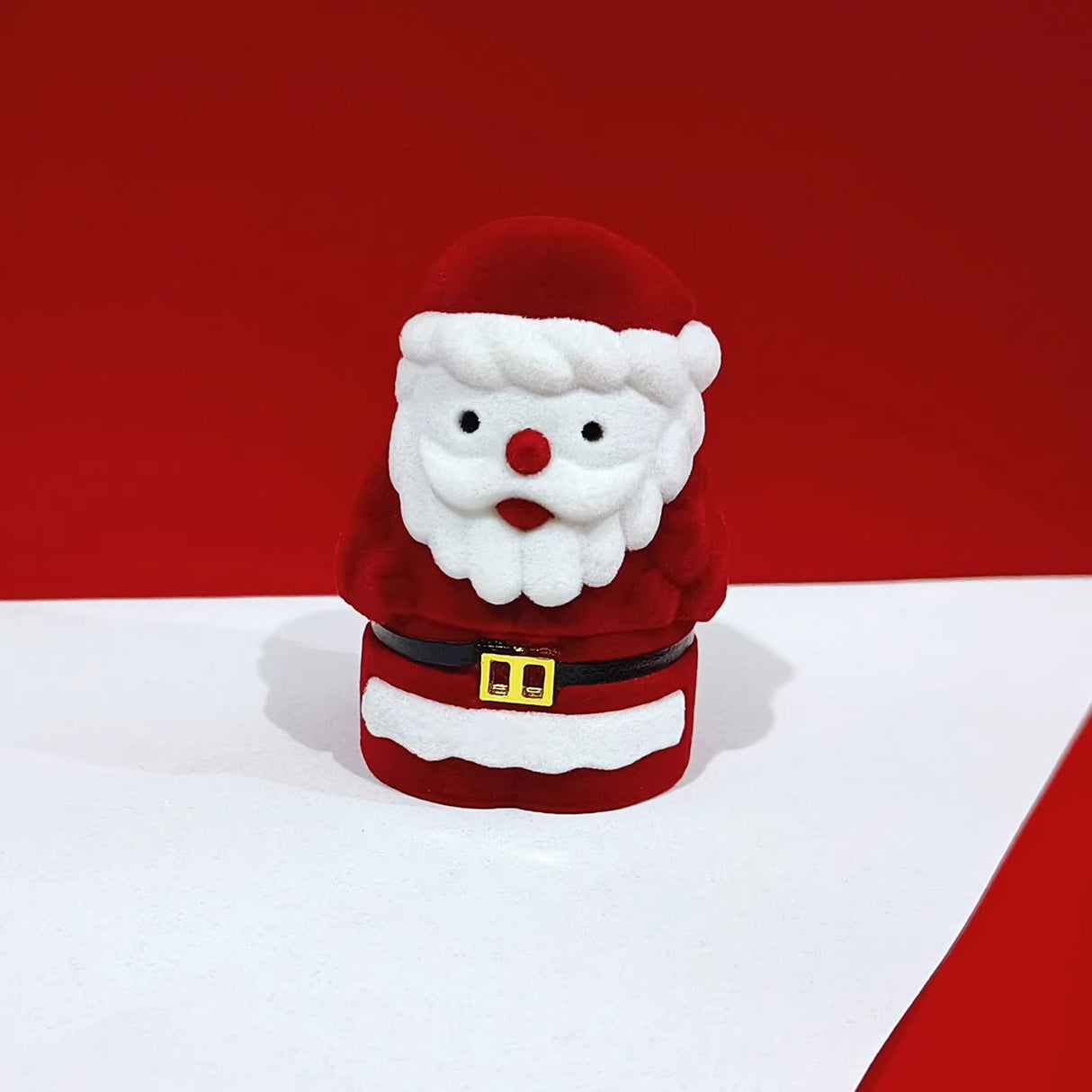 Scatola Portagioielli Babbo Natale in Velluto, Portaoggetti Natalizio per Anelli, Orecchini e Collane, Rosso e Bianco