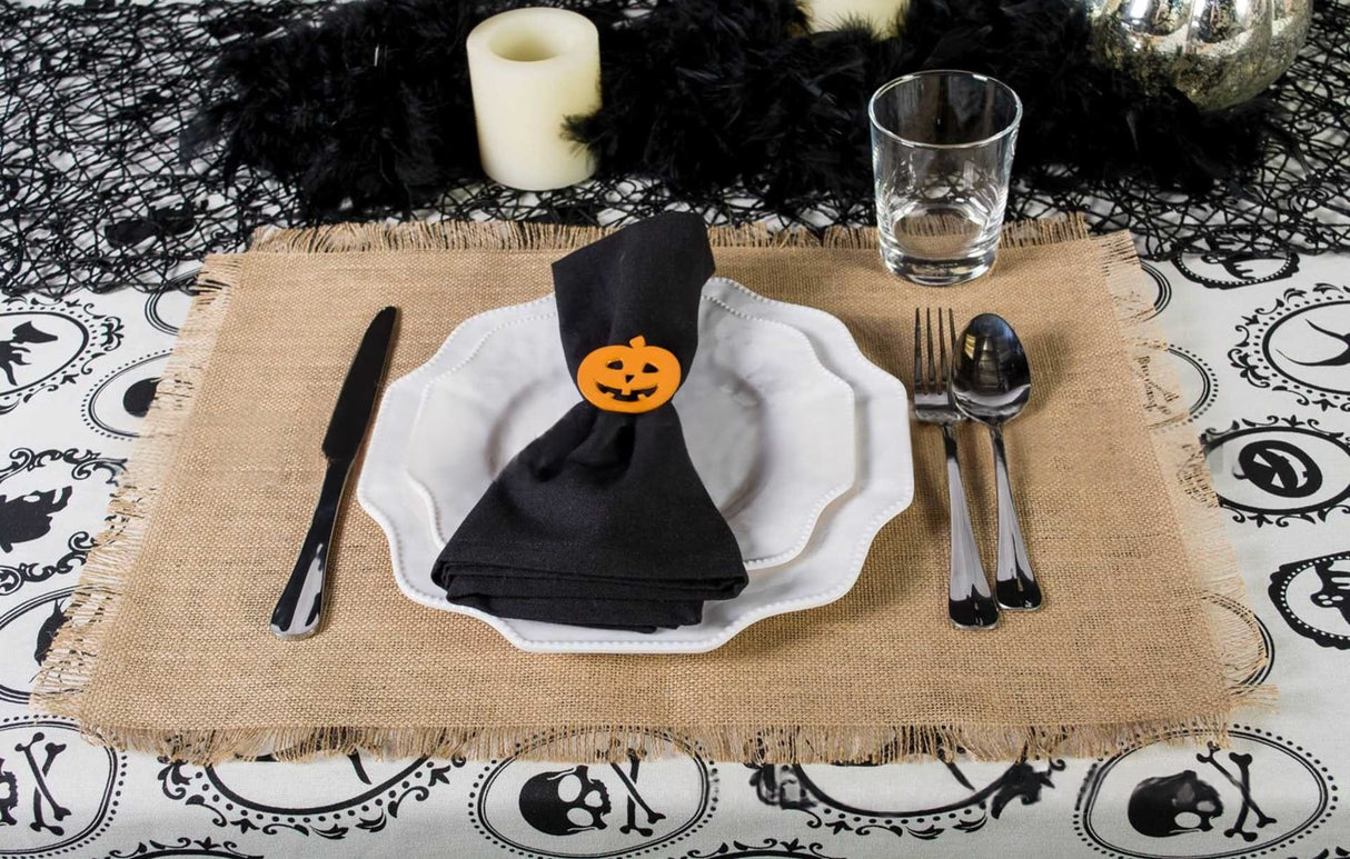 Set 6 Tovagliette Americane in Juta Naturale con Frange, 45x30 cm, Tema Naturale, Stile Rustico