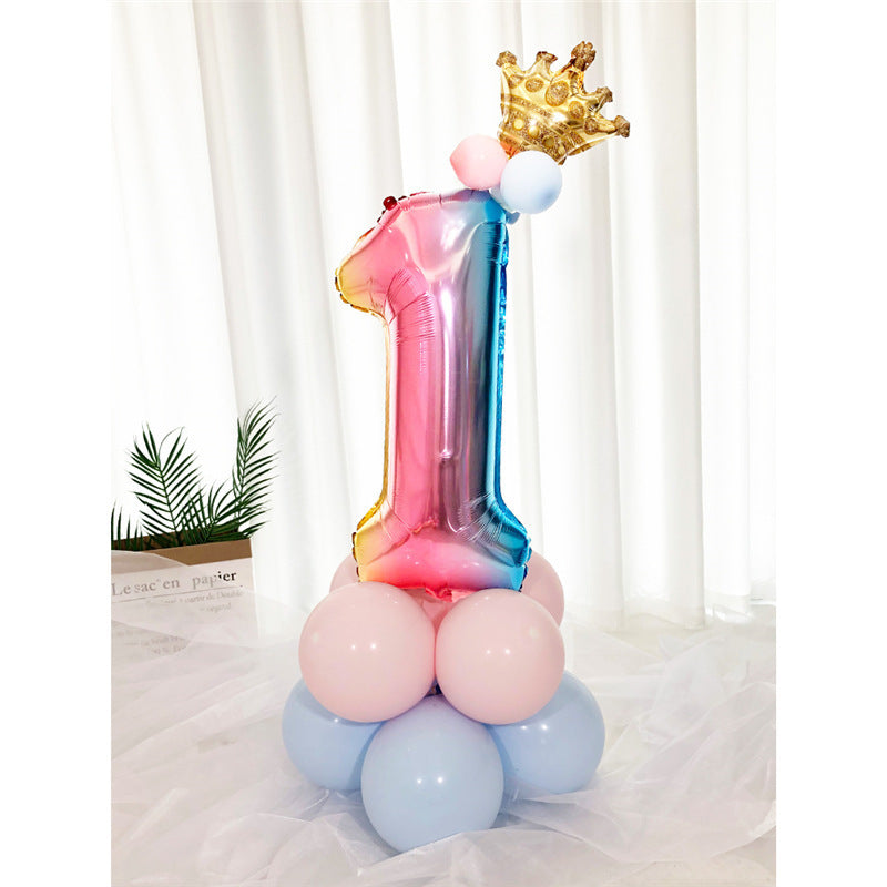 Numeri Giganti da 1-9 in Palloncino con Effetto Arcobaleno e Corona Dorata per compleanno