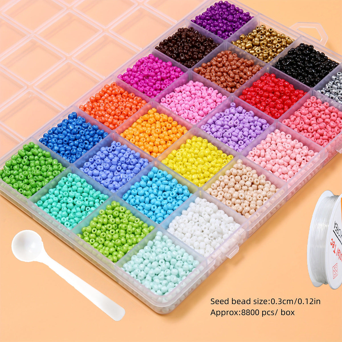 Perline di Vetro, 7200 Pezzi Perline per Braccialetti, 24 Colori Kit Perline 3mm con Scatola Organizer, Kit Bigiotteria Fai Da Te per Bambini e Adulti
