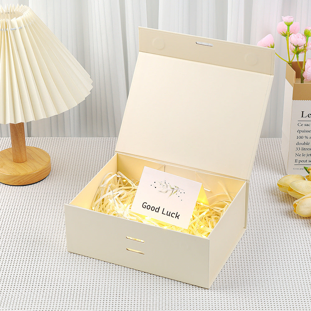 Scatola Regalo di Lusso con Coperchio Magnetico, Box Rigido 33 * 25 * 12.5cm con Nastro Colore Avorio