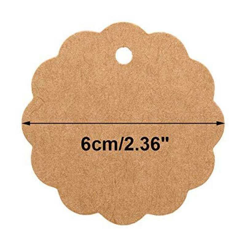 100 Pezzi Bigliettini Tag Etichette in Carta Kraft con Foro Marrone - Bigliettini Regalo, Cartellini per Fai Da Te, Matrimonio, Compleanno, Decorazioni Naturali (Marrone, Forma a fiore)