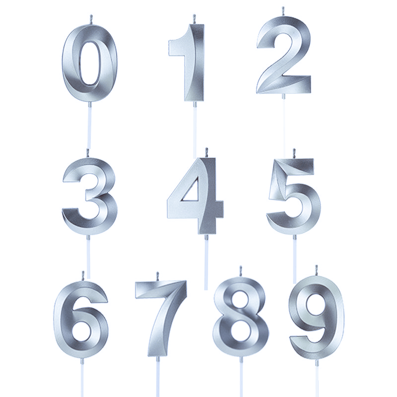 Candele per Torta di Compleanno in Argento a Forma di Numero Set Completo 0-9, 4.8cm