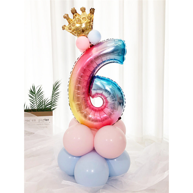 Numeri Giganti da 1-9 in Palloncino con Effetto Arcobaleno e Corona Dorata per compleanno
