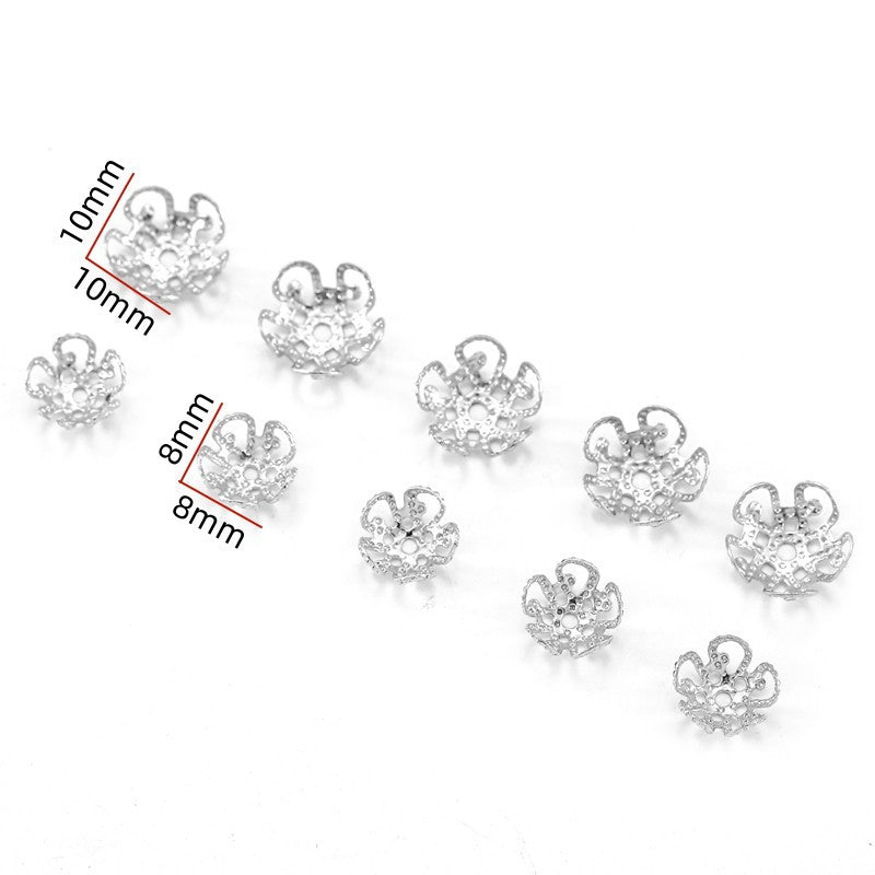 100 Pezzi tappi di Perline 5 Petali Fiori 8mm /10mm diametro Chiusura Gioielli Colore argento