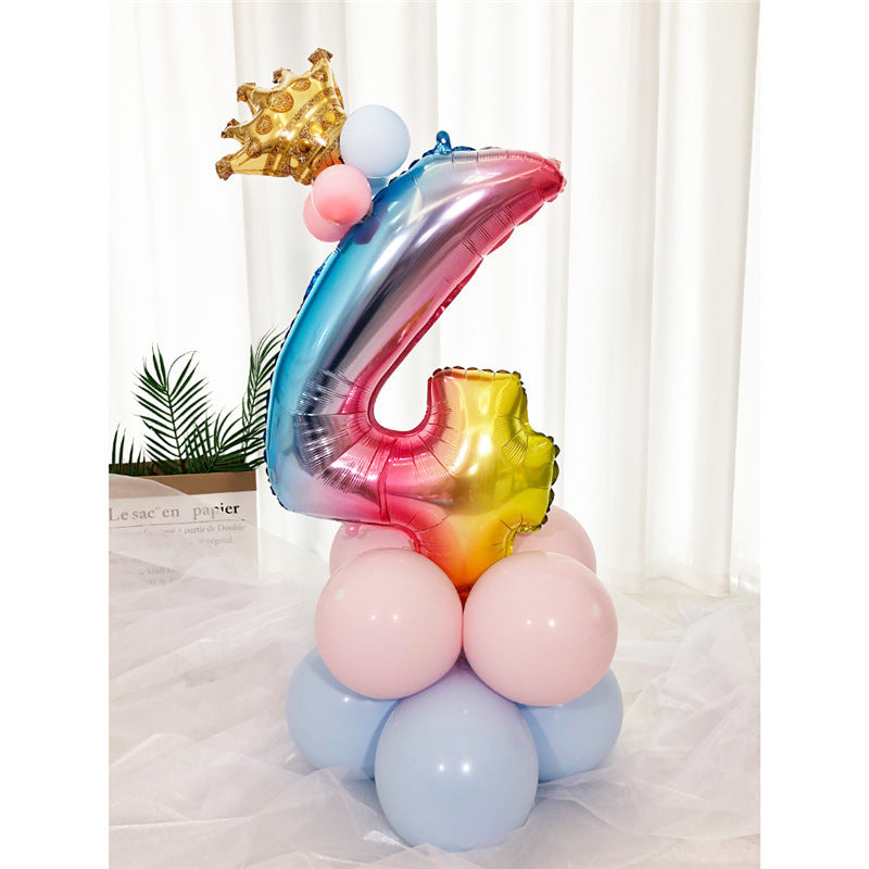 Numeri Giganti da 1-9 in Palloncino con Effetto Arcobaleno e Corona Dorata per compleanno