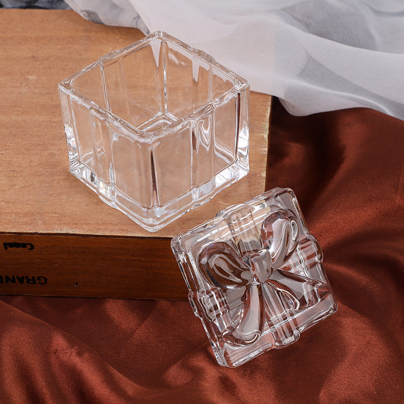 Bomboniera scatolina vetro trasparente quadrata con fiocco Barattolo elegante con coperchio Porta confetti bijoux Elegante Regalo