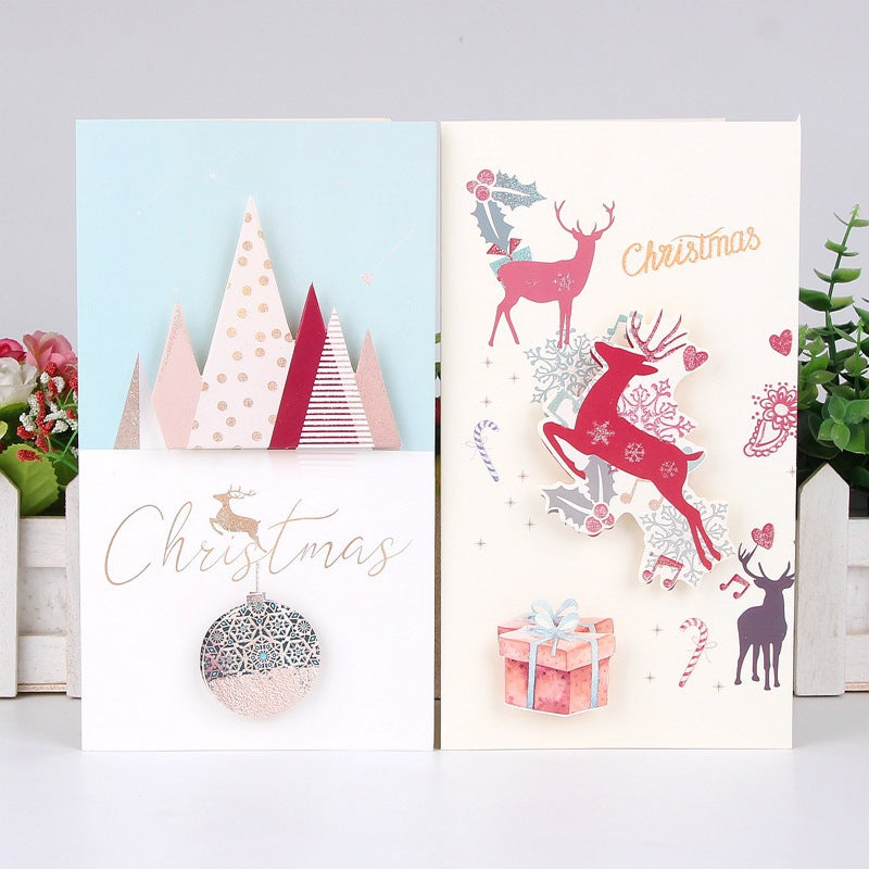 8 Pezzi, Biglietti di Auguri di Natale Piegati con Buste - 8 Motivi, 12 * 21.5 cm - Auguri Natalizi per Familiari, Amici, Colleghi