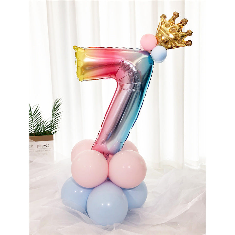 Numeri Giganti da 1-9 in Palloncino con Effetto Arcobaleno e Corona Dorata per compleanno
