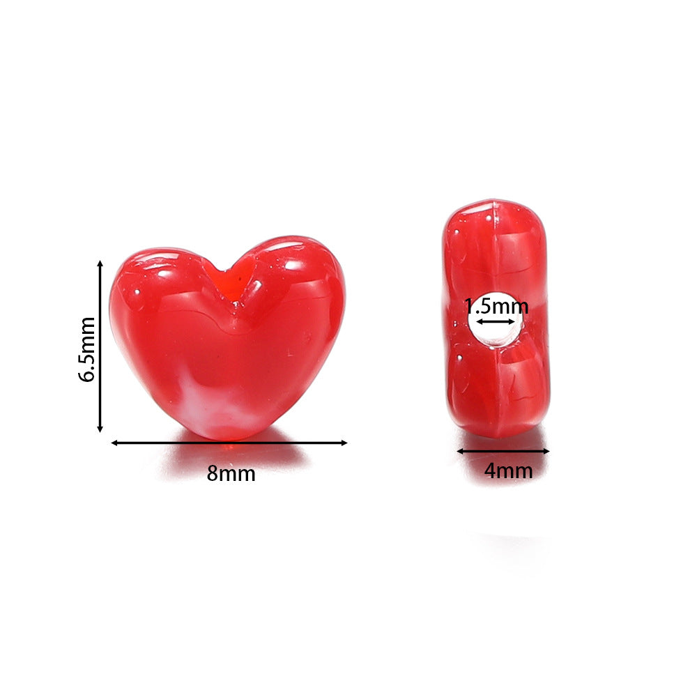 50 PEZZI PERLE ACRILICHE FORMA PIETRA CUORE 6.5mm*8mm Fai da Te Braccialetti, Collane, Bigiotteria