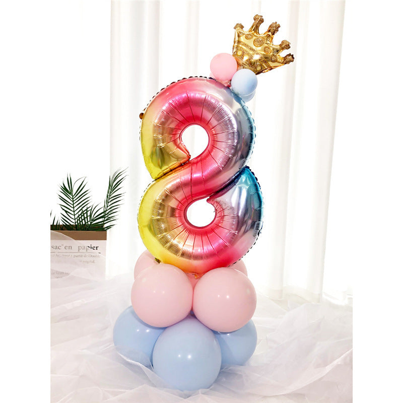Numeri Giganti da 1-9 in Palloncino con Effetto Arcobaleno e Corona Dorata per compleanno