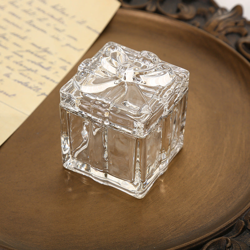 Bomboniera scatolina vetro trasparente quadrata con fiocco Barattolo elegante con coperchio Porta confetti bijoux Elegante Regalo