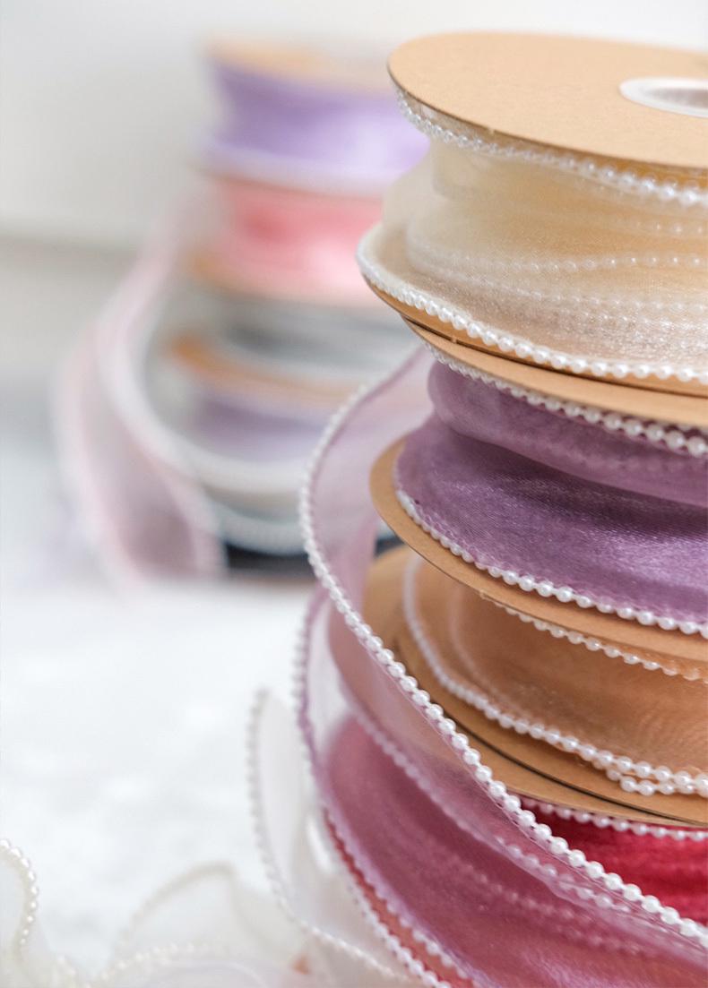 5 yard Nastro in chiffon con bordo animato le perle forma ondulata