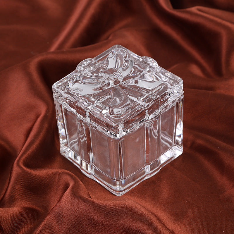 Bomboniera scatolina vetro trasparente quadrata con fiocco Barattolo elegante con coperchio Porta confetti bijoux Elegante Regalo