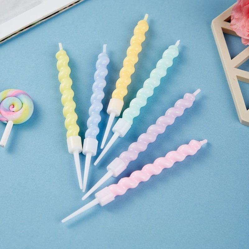 Set di 6 Candele a Spirale in Colori Macaron - Candele Eleganti e Colorate per Torte di Compleanno e Feste