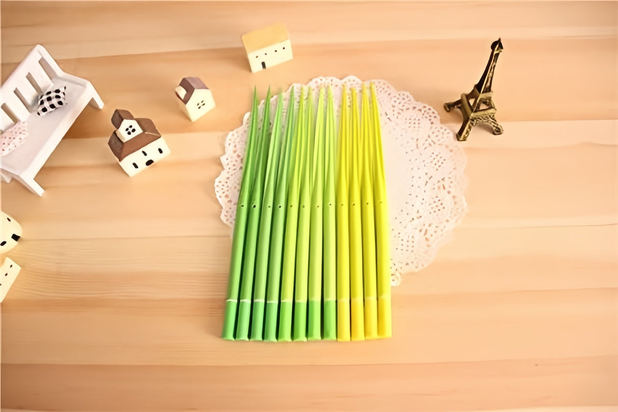 6PZ PENNA CON INCHIOSTRO NERO IN FORMA ERBA MORBIDA VERDE/GIALLO GOMMA