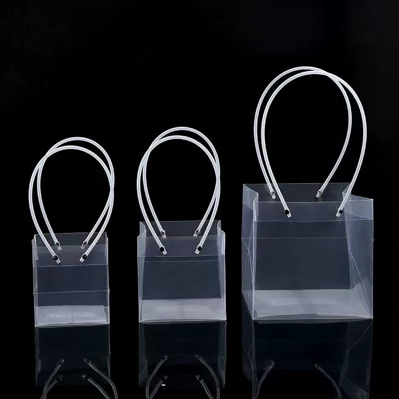 20 Pezzi Borse Regalo Quadrate Trasparenti in PVC Impermeabile con Manico Sacchetti Bomboniere Matrimonio e Feste Varie Misure
