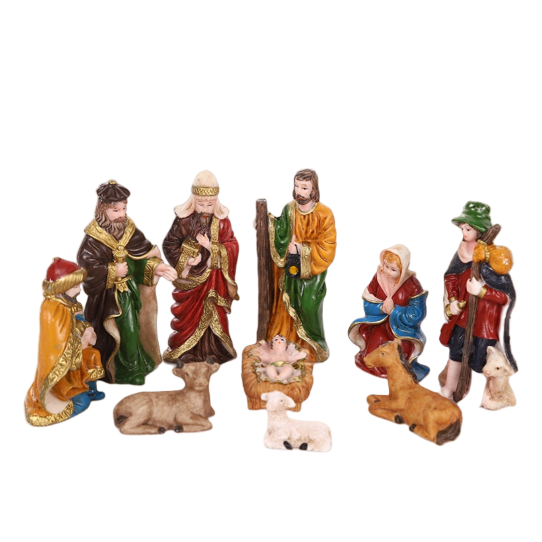 Set Presepe Natività 10 Pezzi in Resina – Statue e Figure per Decorazioni Natalizie, Completo di Re Magi, Maria, Giuseppe, Gesù Bambino e Animali