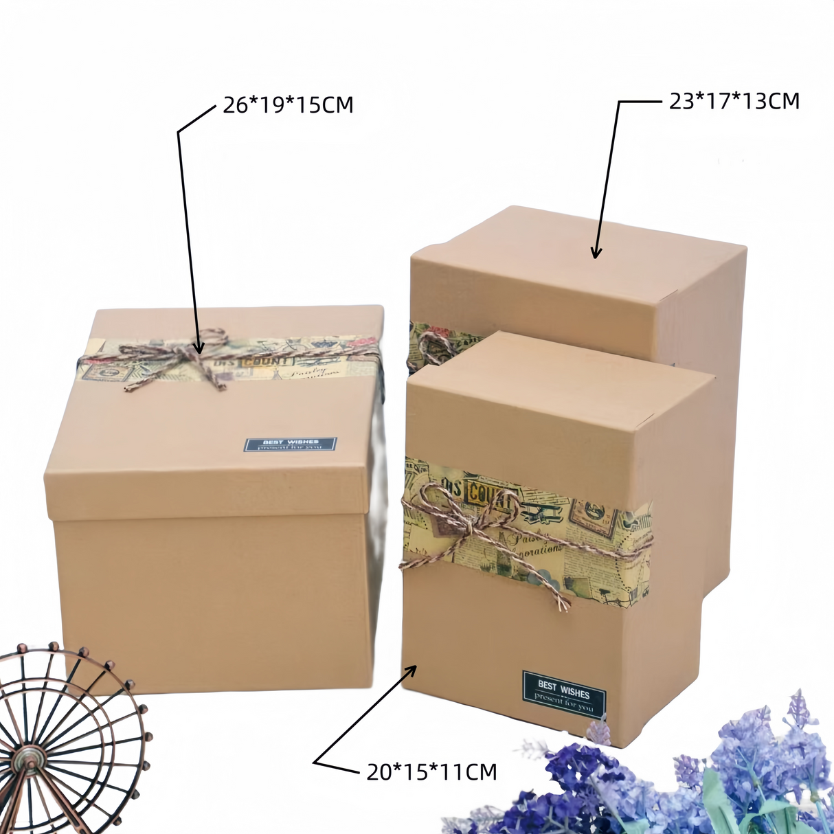 Set di 3 Scatole Regalo con Coperchio in Cartone, Misura 26 * 19 * 15cm+ 23 * 17 * 13cm + 20 * 15 * 11cm