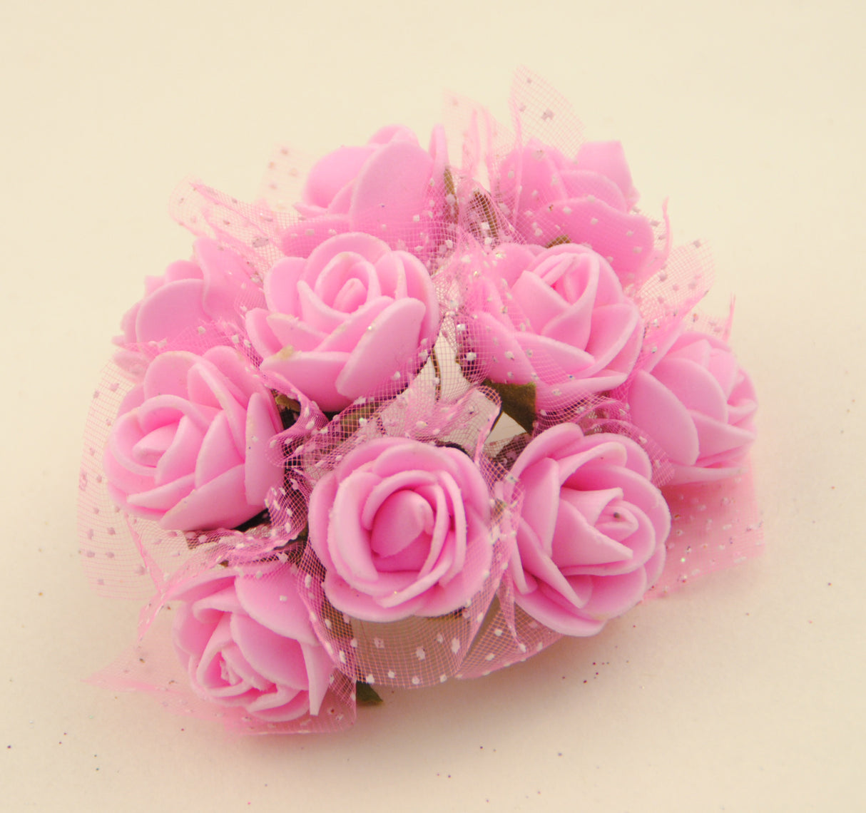 100x Fiorellini Rose ROSA Foam PE Con Organza Neve Bomboniera Fai Da te decorazione