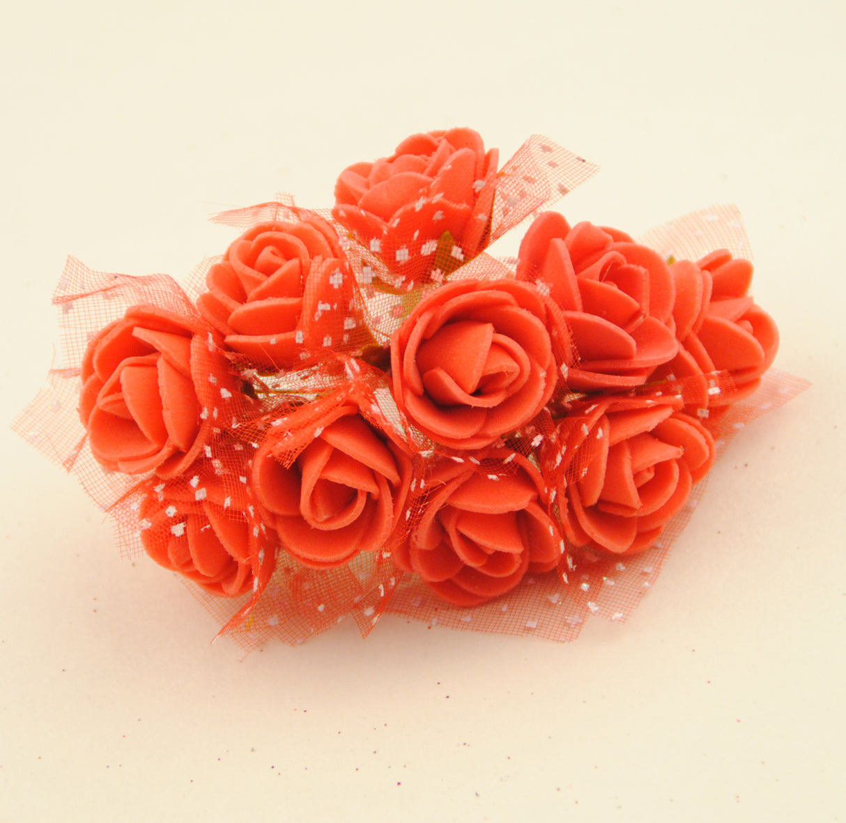 100x Fiorellini Rose ROSA Foam PE Con Organza Neve Bomboniera Fai Da te decorazione