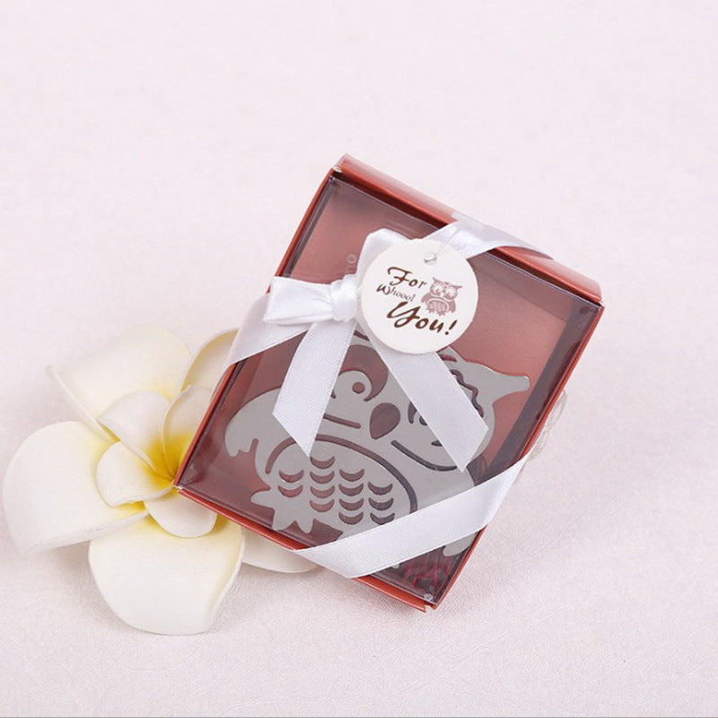 Segnalibro Gufo Astuccio in Metallo con nappe rosso