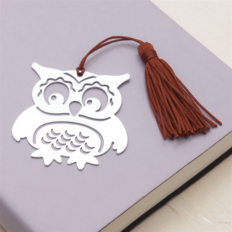 Segnalibro Gufo Astuccio in Metallo con nappe rosso