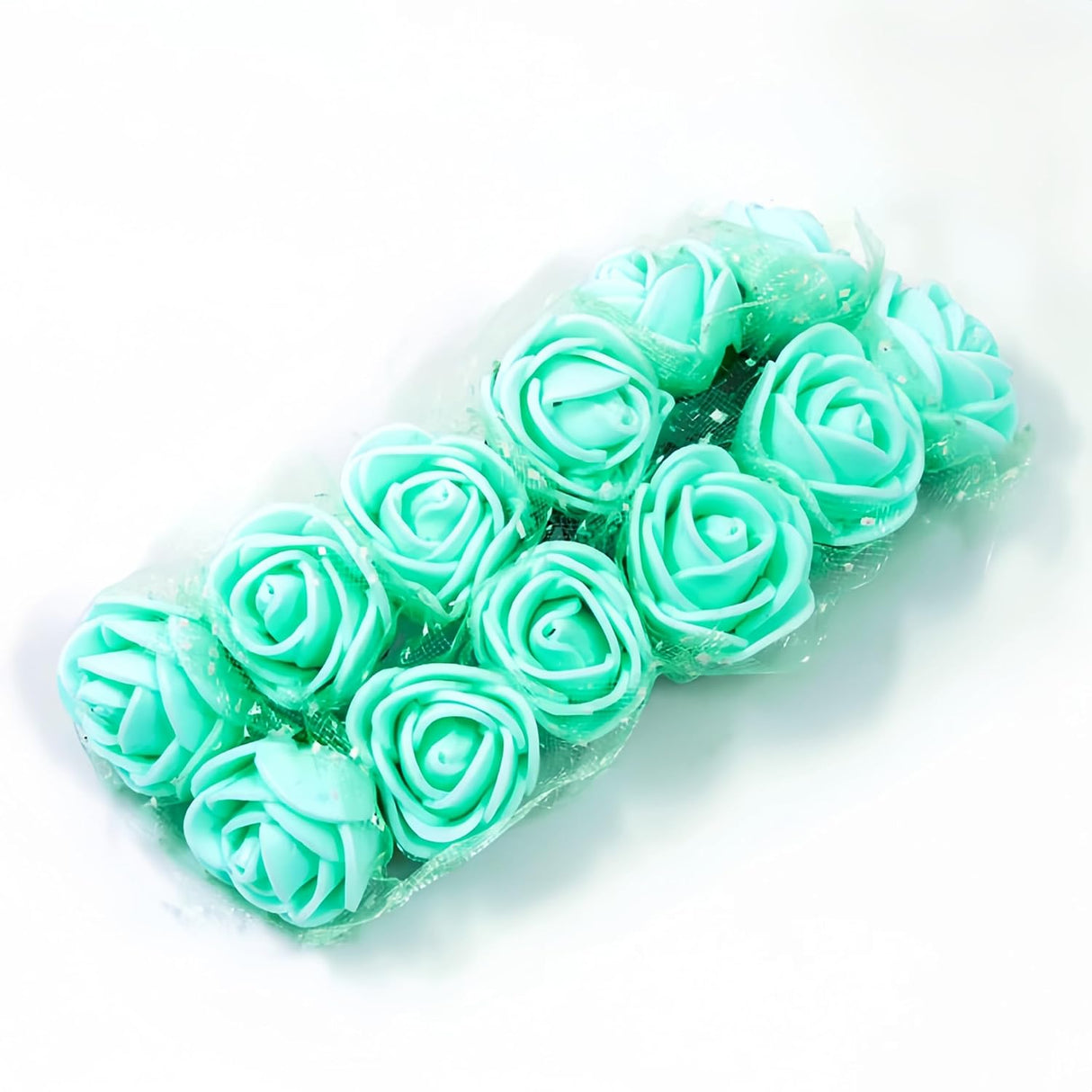 100x Fiorellini Rose ROSA Foam PE Con Organza Neve Bomboniera Fai Da te decorazione