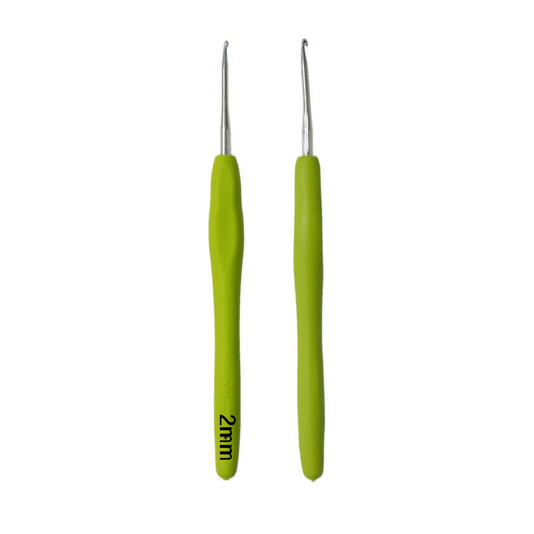 Uncinetto Ergonomico in Alluminio con impugnatura in gomma morbida, Misure (2/2.5/3/3.5/4/4.5/5/5.5/6 mm), Crochet Hook per Maglia e Filati