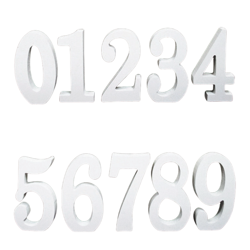 Numeri Decorativi in Legno, 0-9, Bianco, 11 cm di Lunghezza, 1,2 cm di Spessore
