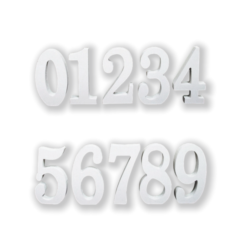Numeri Decorativi in Legno, 0-9, Bianco, 6 cm di Lunghezza, 0.9cm di Spessore Con autoadesivi