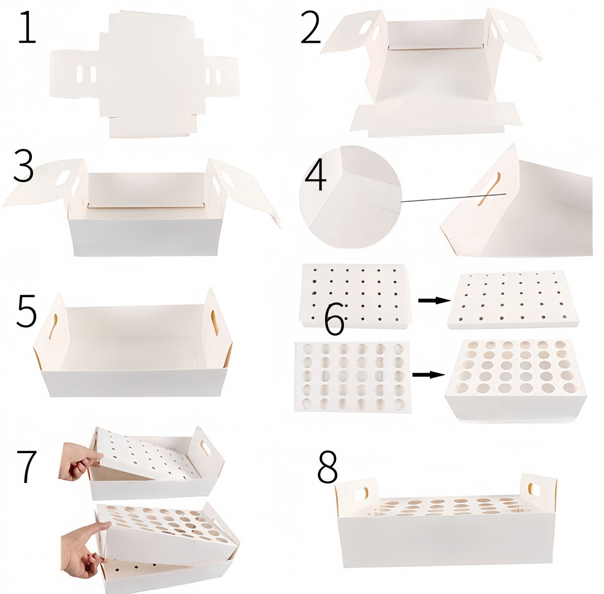 Vassoio Scatola Portaconi riso coriandoli in Cartoncino Bianco per Matrimonio Festone, 30 Fori, con Manici