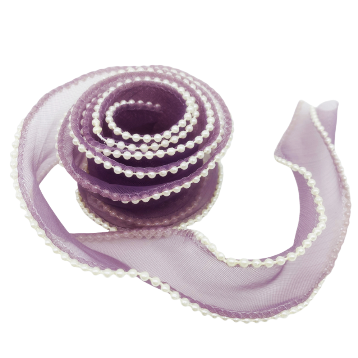 5 yard Nastro in chiffon con bordo animato le perle forma ondulata