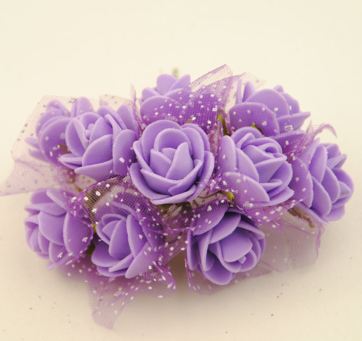 100x Fiorellini Rose ROSA Foam PE Con Organza Neve Bomboniera Fai Da te decorazione