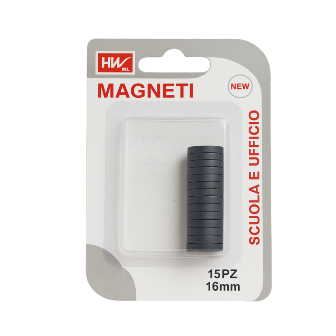 Magneti Circolari 16mm - Set da 15 Pezzi - Accessori per Scuola e Ufficio