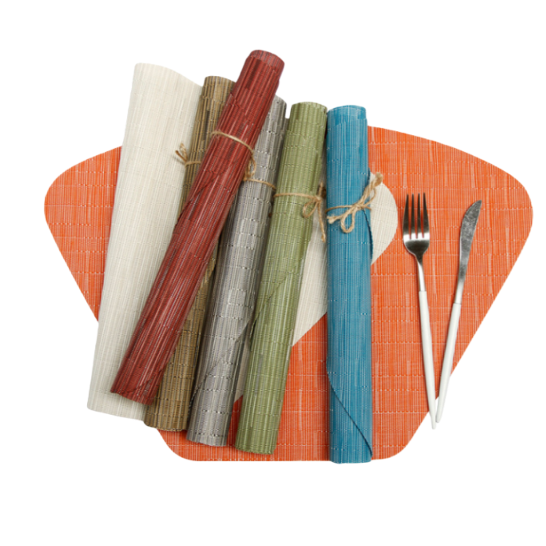 Set da 6 Tovagliette Americane in PVC Effetto Bambù, Forma a Ventaglio, Antiscivolo e Impermeabili, Lavabili per Casa Cucina Ristorante