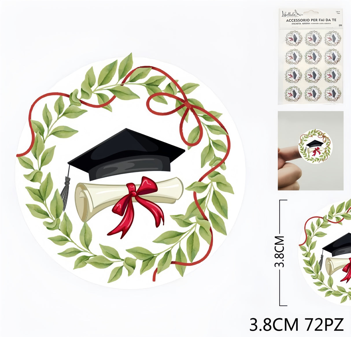 Adesivi Laurea Tondi – Ø 3,8 cm, 72 Pezzi