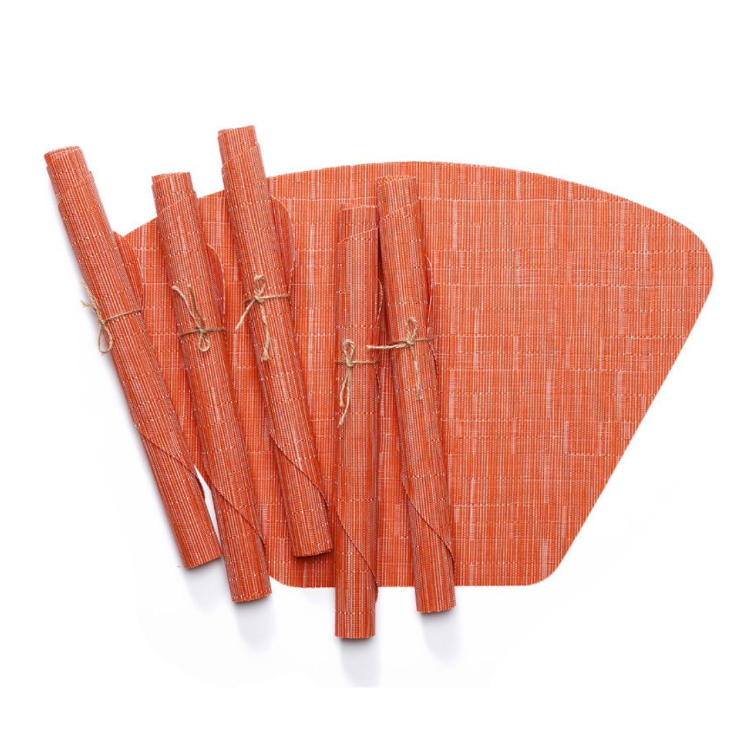 Set da 6 Tovagliette Americane in PVC Effetto Bambù, Forma a Ventaglio, Antiscivolo e Impermeabili, Lavabili per Casa Cucina Ristorante