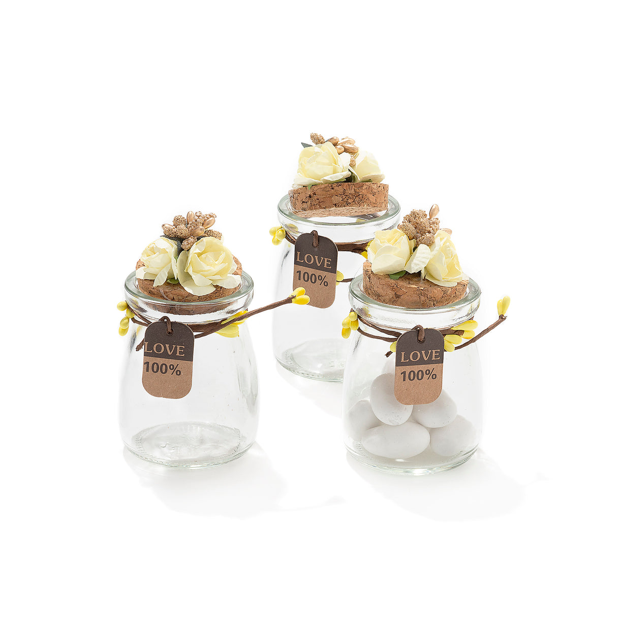 20 Pezzi Barattolo Vetro Con Tappo In Sughero Porta confetti Bomboniera Giallo fiore