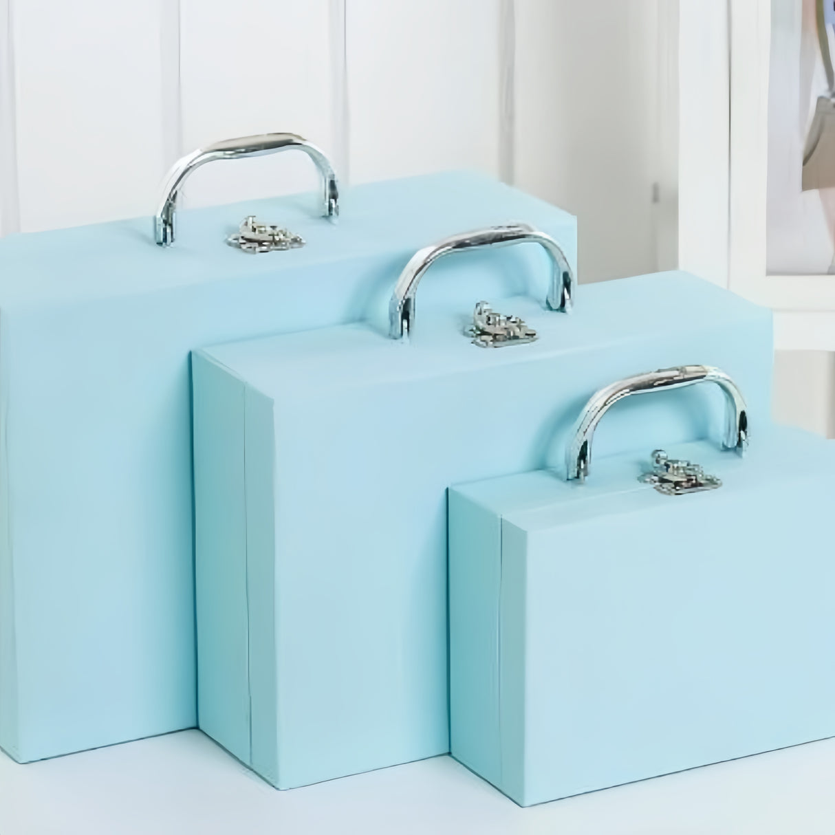 Scatola Valigia AZZURRO con Manico Scatola Regalo Oggetto Ospiti Evento