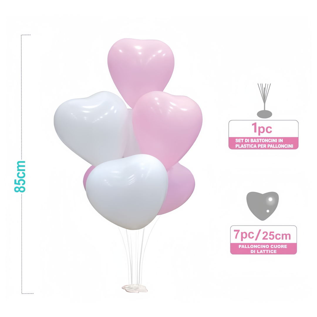 Set palloncini cuore rosa bianco centrotavola altezza 85cm