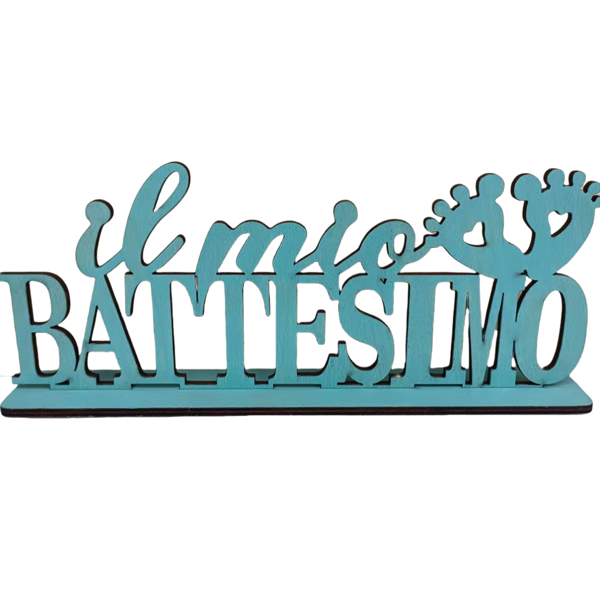 Decorazione Battesimo Legno Blu Scritta Il Mio Battesimo con Piedini – Centrotavola Tavolo Festa Bambino Neonati Maschio